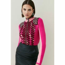 Coupon 😀 KarenMillen Embellished Sporty Jacquard Zip Through Knit For Female 💯 -Karen Millen Sales unnamed file 1893