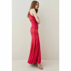 Discount 🎁 KarenMillen Contrast Jacquard Stud Detail Knit Maxi 👗 Dress For Female 🌟 -Karen Millen Sales unnamed file 19