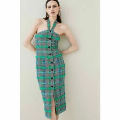 Buy 🧨 KarenMillen Linton Tweed Halter Bodice Midi 👗 Dress For Female 🧨 -Karen Millen Sales unnamed file 1910