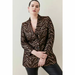 Budget 🎁 KarenMillen Plus Size Animal Jacquard Tailored Double Breasted Jacket For Female 🔥 -Karen Millen Sales unnamed file 1922