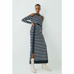 Flash Sale ⌛ KarenMillen Viscose Blend Knit Cut Out Stripe Midi 👗 Dress For Female 👍 -Karen Millen Sales unnamed file 1928