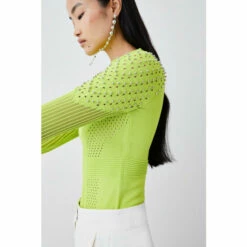 Buy ✨ KarenMillen Petite Mesh Cable Knit High Neck Jumper For Female 👍 -Karen Millen Sales unnamed file 1934