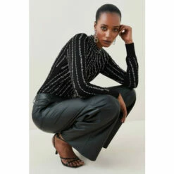 New 🛒 KarenMillen Linear Crystal Embellishment Jumper For Female 🎁 -Karen Millen Sales unnamed file 1938