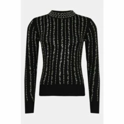 New 🛒 KarenMillen Linear Crystal Embellishment Jumper For Female 🎁 -Karen Millen Sales unnamed file 1939