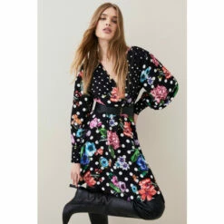 Deals ❤️ KarenMillen Spots And Floral Plunge Neck Woven Mini 👗 Dress For Female ❤️ -Karen Millen Sales unnamed file 1982