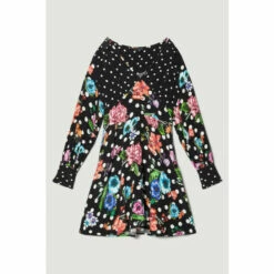 Deals ❤️ KarenMillen Spots And Floral Plunge Neck Woven Mini 👗 Dress For Female ❤️ -Karen Millen Sales unnamed file 1983