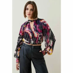 Best Pirce 🥰 KarenMillen Abstract Butterly Georgette Metallic Thread Blouse For Female 😀 -Karen Millen Sales unnamed file 1988