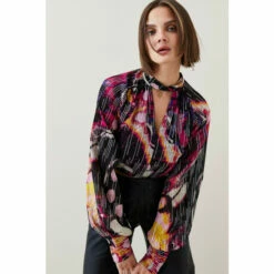 Best Pirce 🥰 KarenMillen Abstract Butterly Georgette Metallic Thread Blouse For Female 😀 -Karen Millen Sales unnamed file 1990