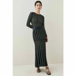 Coupon ⌛ KarenMillen Petite Sheer Knit Polka Dot Stud Detail Mini 👗 Dress For Female 🔥 -Karen Millen Sales unnamed file 1995