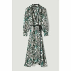 Budget 😉 KarenMillen Animal Satin Twill Wrap Midi 👗 Dress For Female 😍 -Karen Millen Sales unnamed file 1999