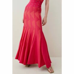 Discount 🎁 KarenMillen Contrast Jacquard Stud Detail Knit Maxi 👗 Dress For Female 🌟 -Karen Millen Sales unnamed file 20