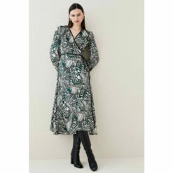 Budget 😉 KarenMillen Animal Satin Twill Wrap Midi 👗 Dress For Female 😍 -Karen Millen Sales unnamed file 2001