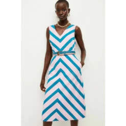 Best Pirce 🔥 KarenMillen Stripe Belted Midi 👗 Dress For Female ⌛ -Karen Millen Sales unnamed file 2020