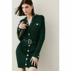 Hot Sale 👍 KarenMillen Belted Utility Rib Knitted Mini 👗 Dress For Female 👏 -Karen Millen Sales unnamed file 2036