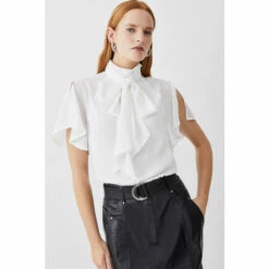 Outlet ✨ KarenMillen Georgette Tie Neck Woven Blouse For Female 👏 -Karen Millen Sales unnamed file 204