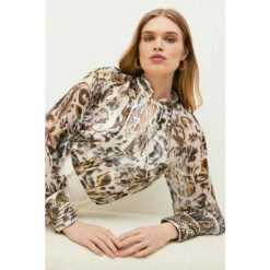 Flash Sale 😉 KarenMillen Paisley Metallic Beaded Woven Blouse For Female 🛒