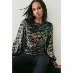 Deals ⭐ KarenMillen Premium Sequin Crepe Long Sleeve Top For Female 👍