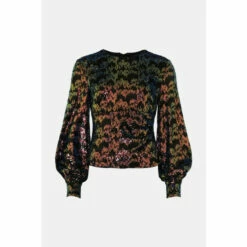 Deals ⭐ KarenMillen Premium Sequin Crepe Long Sleeve Top For Female 👍 -Karen Millen Sales unnamed file 2062