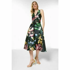 Best reviews of 🎁 KarenMillen Botanical Structured Belted Woven Halter 👗 Dress For Female ✨