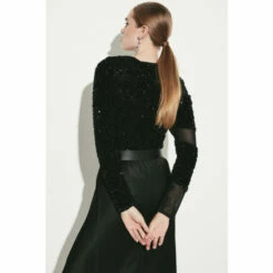 Best reviews of ✨ KarenMillen All Over Sequin Jersey Mesh Top For Female 🔥 -Karen Millen Sales unnamed file 2086