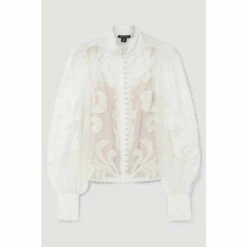 Deals 🌟 KarenMillen Organdie Applique Buttoned Woven Blouse For Female 💯 -Karen Millen Sales unnamed file 214