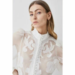 Deals 🌟 KarenMillen Organdie Applique Buttoned Woven Blouse For Female 💯 -Karen Millen Sales unnamed file 215