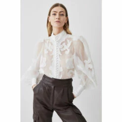 Deals 🌟 KarenMillen Organdie Applique Buttoned Woven Blouse For Female 💯 -Karen Millen Sales unnamed file 216
