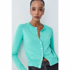 Flash Sale 🥰 KarenMillen Petite Viscose Blend Knit Crew Neck Cardigan For Female ✔️ -Karen Millen Sales unnamed file 2209