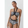 Hot Sale 🔥 KarenMillen Mono Print Halter Neck Tie Detail 👙 Bikini Top For Female 🤩