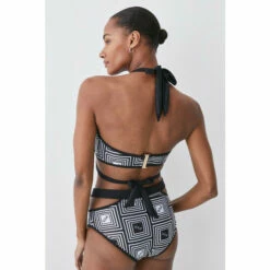 Hot Sale 🔥 KarenMillen Mono Print Halter Neck Tie Detail 👙 Bikini Top For Female 🤩 -Karen Millen Sales unnamed file 2247