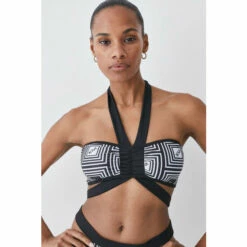 Hot Sale 🔥 KarenMillen Mono Print Halter Neck Tie Detail 👙 Bikini Top For Female 🤩 -Karen Millen Sales unnamed file 2250