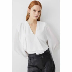 Coupon 🧨 KarenMillen Georgette Ruffle Detail Woven Blouse For Female 🎁