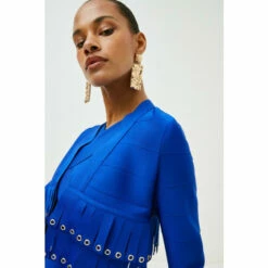 Outlet ⌛ KarenMillen Eyelet Fringe Crop Bandage Knit Cardigan For Female ⌛