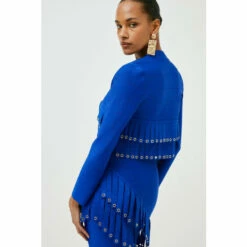 Outlet ⌛ KarenMillen Eyelet Fringe Crop Bandage Knit Cardigan For Female ⌛ -Karen Millen Sales unnamed file 2279