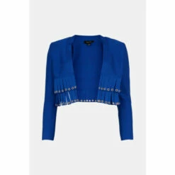 Outlet ⌛ KarenMillen Eyelet Fringe Crop Bandage Knit Cardigan For Female ⌛ -Karen Millen Sales unnamed file 2280