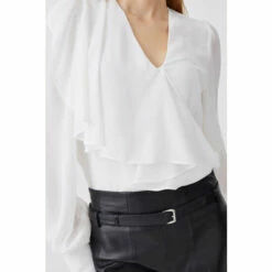 Coupon 🧨 KarenMillen Georgette Ruffle Detail Woven Blouse For Female 🎁 -Karen Millen Sales unnamed file 230