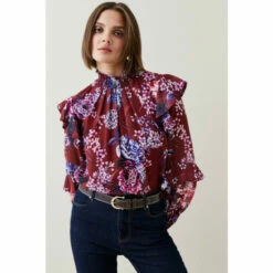 Flash Sale ⌛ KarenMillen Floral Printed Georgette Woven Blouse For Female 🔔 -Karen Millen Sales unnamed file 2351