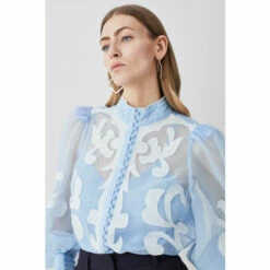 Promo 🛒 KarenMillen Organdie Applique Buttoned Woven Blouse For Female 👏 -Karen Millen Sales unnamed file 238