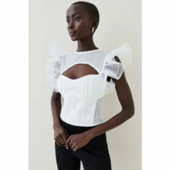 Cheap 🧨 KarenMillen Bandage Cut Out Organza Frill Detail Top For Female 🧨 -Karen Millen Sales unnamed file 2400