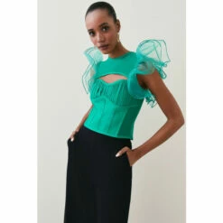 Cheap 🧨 KarenMillen Bandage Cut Out Organza Frill Detail Top For Female 🧨 -Karen Millen Sales unnamed file 2401