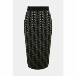 Promo 🔥 KarenMillen Petite Embellished Geo Jacquard Midi 👗 Skirt For Female 😉 -Karen Millen Sales unnamed file 2427