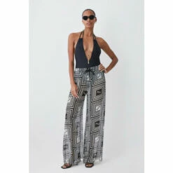 Top 10 💯 KarenMillen Silk Viscose Km Logo Wide Leg Beach Trouser For Female 😀 -Karen Millen Sales unnamed file 2439