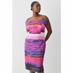 Cheap 🔥 KarenMillen Plus Size Italian Signature Stretch Painternly Bardot Midi 👗 Dress For Female ✨ -Karen Millen Sales unnamed file 2450