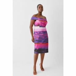 Cheap 🔥 KarenMillen Plus Size Italian Signature Stretch Painternly Bardot Midi 👗 Dress For Female ✨ -Karen Millen Sales unnamed file 2451
