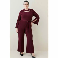 Deals โ๏ธ KarenMillen Plus Size Compact Viscose Stud Sleeve Wide Leg Jumpsuit For Female ๐ฅฐ