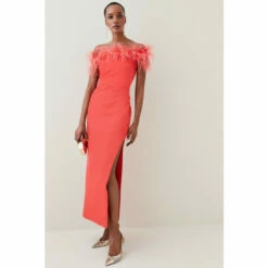 Hot Sale 😉 KarenMillen Feather Bardot Stretch Crepe Maxi 👗 Dress For Female 🔥 -Karen Millen Sales unnamed file 2474