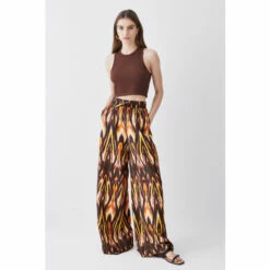Best deal 🔔 KarenMillen Ikat Printed Linen Wide Leg Woven Trouser For Female 🧨