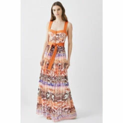 Best deal ⭐ KarenMillen Top Stitch Pleated Mixed Animal Detail Woven Midi 👗 Dress For Female 😍 -Karen Millen Sales unnamed file 249