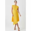 New ✨ KarenMillen Petite Soft Tailored Key Hole Cap Sleeve High Low 👗 Dress For Female ✔️
