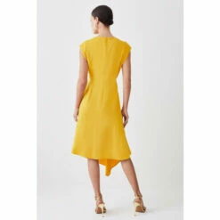New ✨ KarenMillen Petite Soft Tailored Key Hole Cap Sleeve High Low 👗 Dress For Female ✔️ -Karen Millen Sales unnamed file 2497